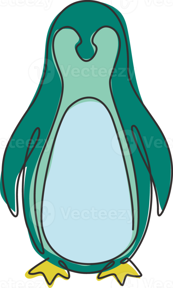 un dessin au trait continu de pingouin drôle pour l'identité du logo de l'entreprise de jouets pour enfants. concept de mascotte d'oiseau du pôle sud pour le parc national de conservation. illustration de conception de vecteur de dessin graphique à une seule ligne png