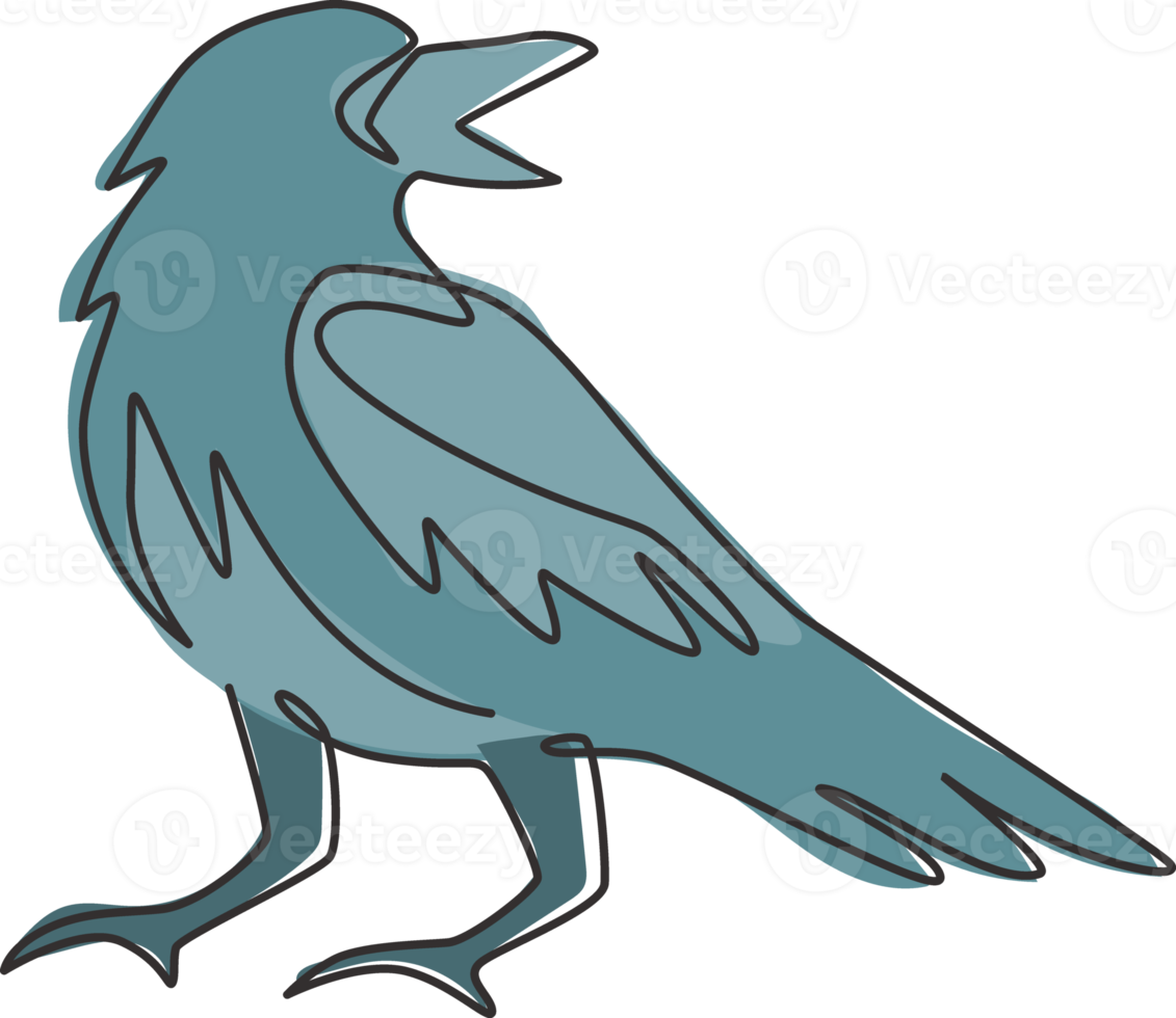un dibujo de una sola línea del misterioso cuervo para la identidad del logotipo de la empresa. concepto de mascota de pájaro cuervo para icono de cementerio. Ilustración gráfica de vector de diseño de dibujo de línea continua de moda png