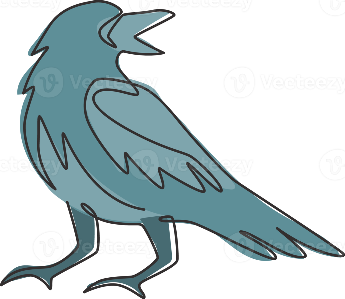 één enkele lijntekening van mysterieuze raaf voor de bedrijfslogo-identiteit. kraai vogel mascotte concept voor kerkhof icoon. trendy ononderbroken lijntekening ontwerp vector grafische afbeelding png