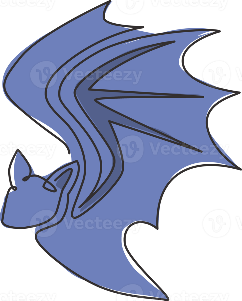 um único desenho de linha de morcego selvagem para a identidade do logotipo de negócios da empresa. conceito de mascote animal bonito mamífero para o símbolo do herói em quadrinhos. linha contínua moderna desenhar ilustração gráfica de design vetorial png