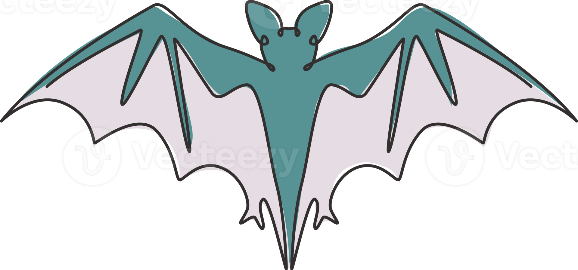 One continuous line drawing of scary bat for ghost house logo identity. Evil mammal animal mascot concept for horror symbol. Dynamic single line draw design illustration vector graphic png