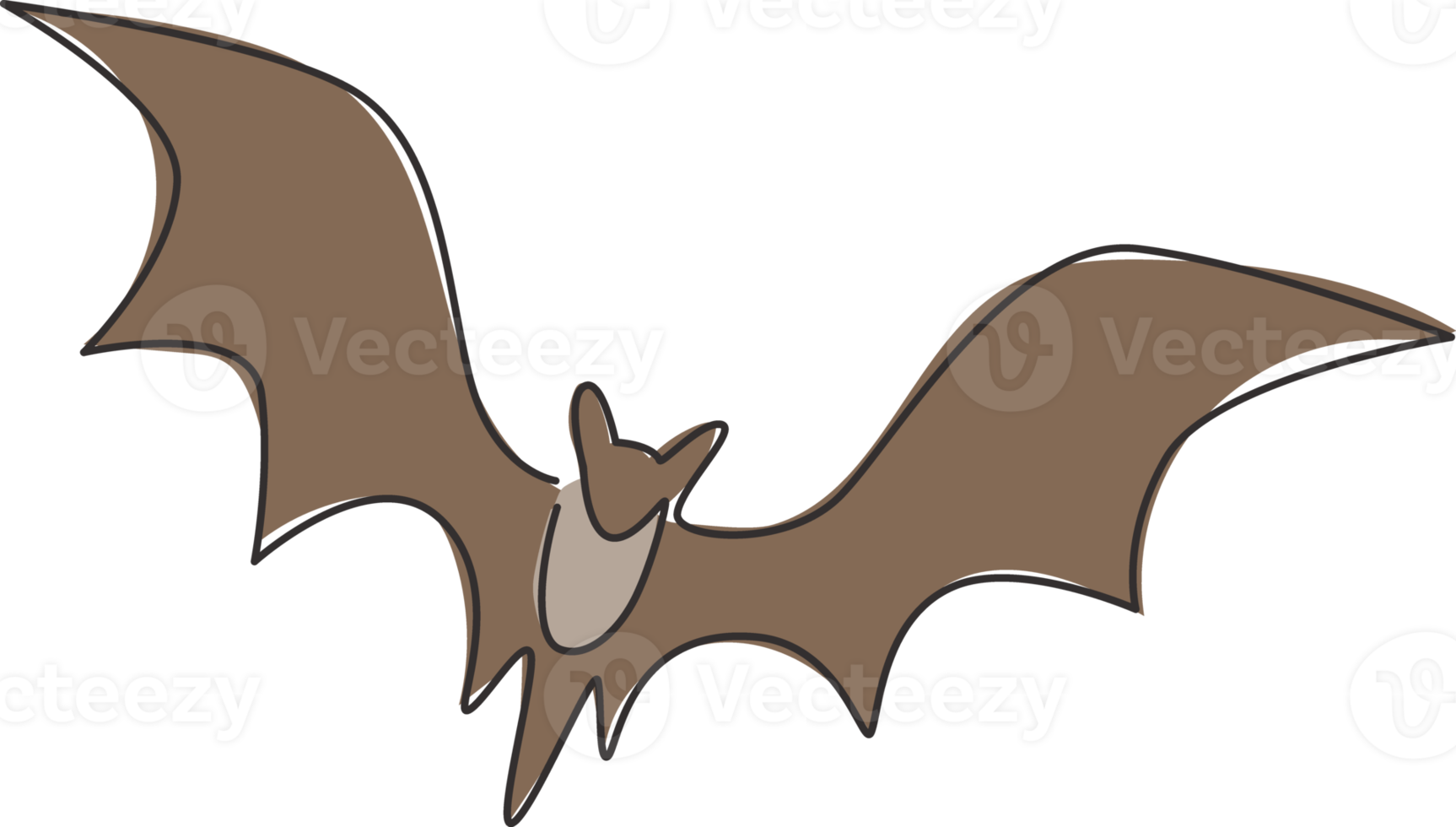 Single continuous line drawing of cute flying bat for nature lover organization logo identity. Nocturnal mammal animal mascot concept for comic hero symbol. One line draw design vector illustration png