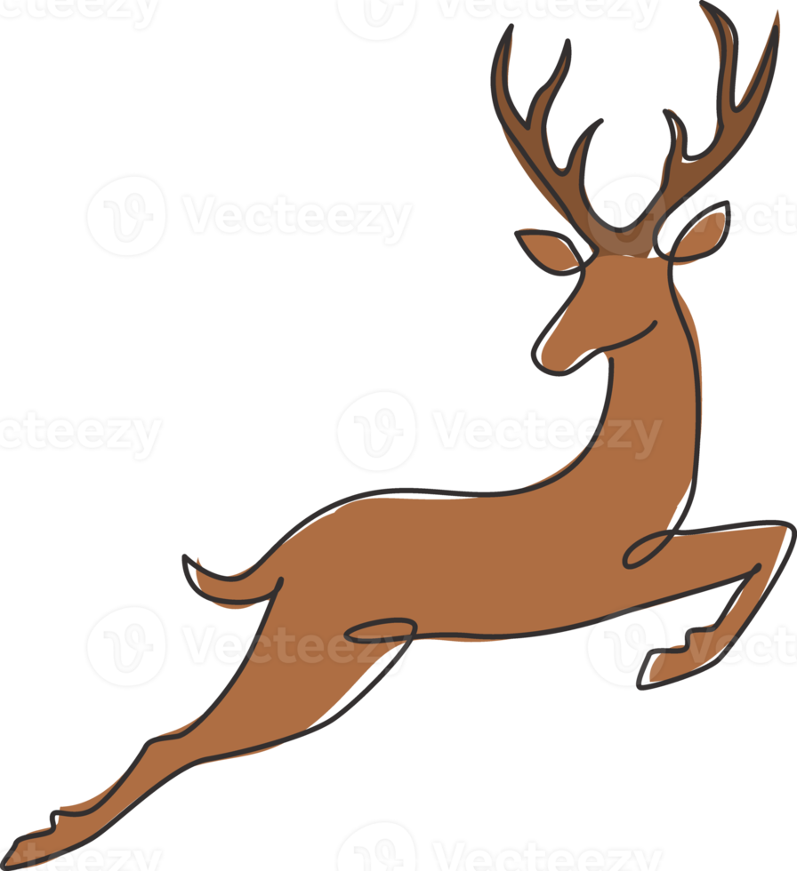One continuous line drawing of wild reindeer for national park logo identity. Elegant buck mammal animal mascot concept for nature conservation. Single line draw design illustration png