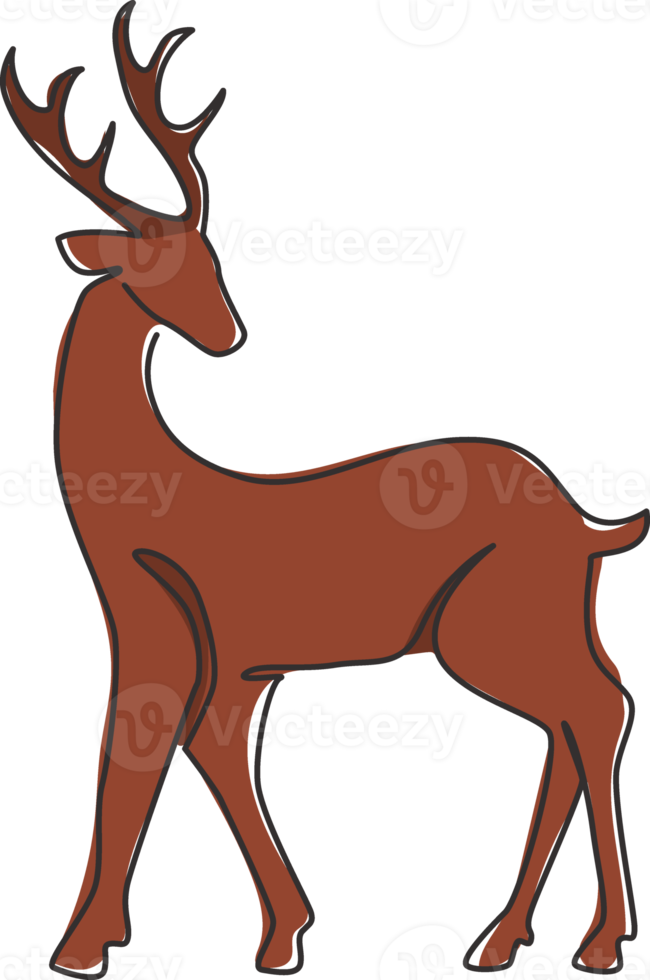 One continuous line drawing of wild reindeer for national park logo identity. Elegant buck mammal animal mascot concept for nature conservation. Single line vector graphic draw design illustration png