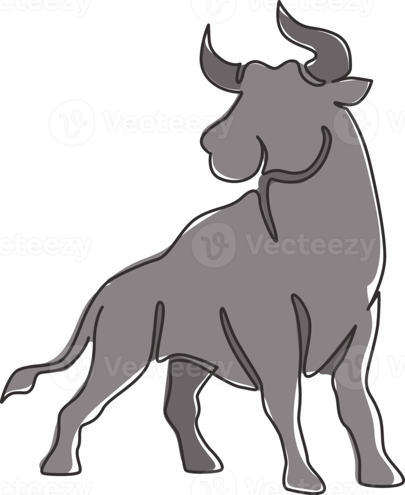 Single continuous line drawing of elegance buffalo for multinational company logo identity. Luxury bull mascot concept for matador show. Trendy one line draw vector graphic design illustration png