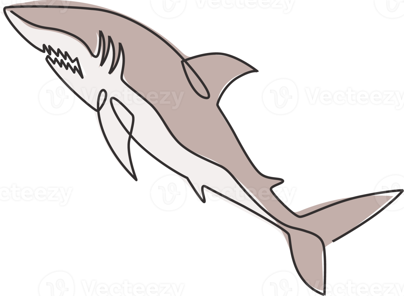 um desenho de linha contínua do predador de peixes marinhos tubarão para a identidade do logotipo do aquário de vida subaquática. conceito de animal do mar selvagem para mascote da fundação de amantes da natureza. ilustração de desenho de desenho de linha única png