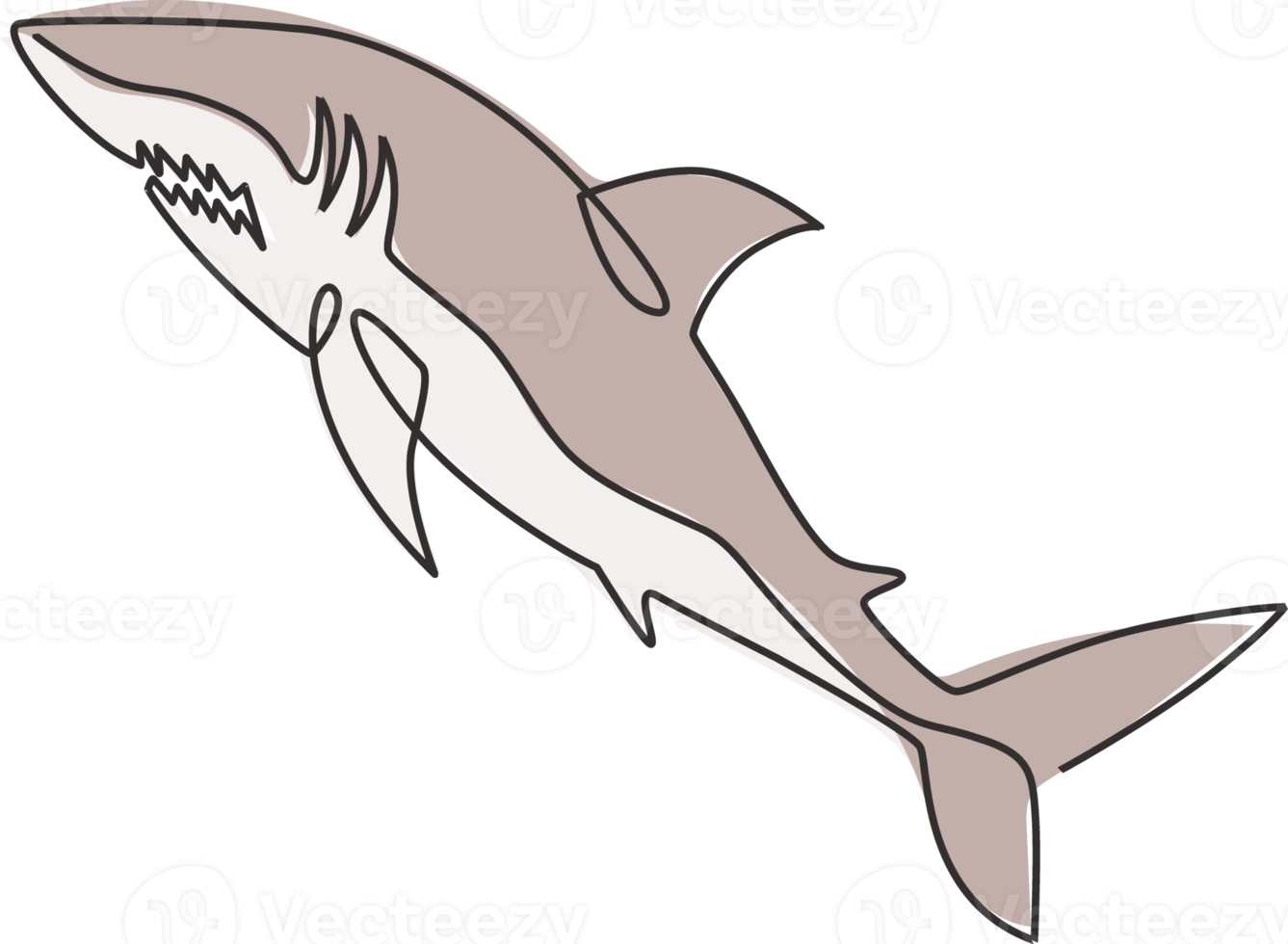 One continuous line drawing of shark sea fish predator for underwater life aquarium logo identity. Wild sea animal concept for nature lovers foundation mascot. Single line draw design illustration png