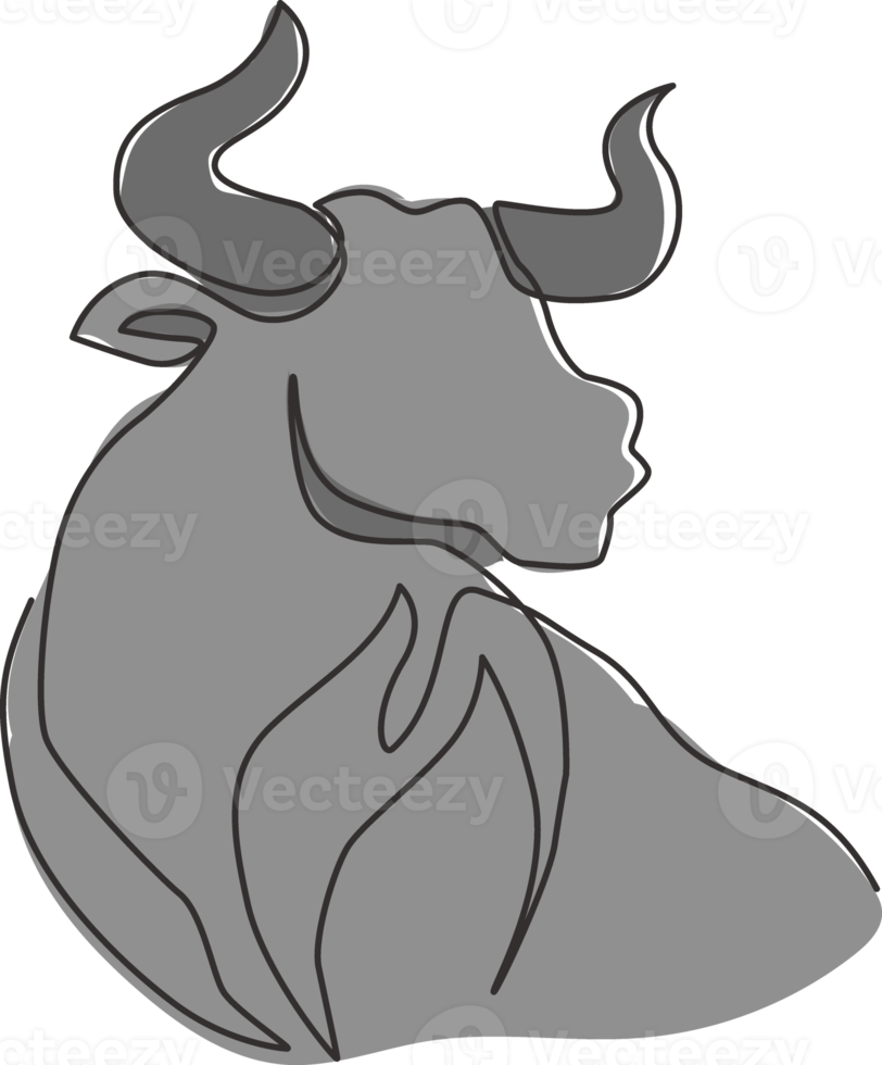 Single continuous line drawing of elegance head buffalo for multinational company logo identity. Luxury bull mascot concept for matador show. Modern one line draw design illustration vector graphic png