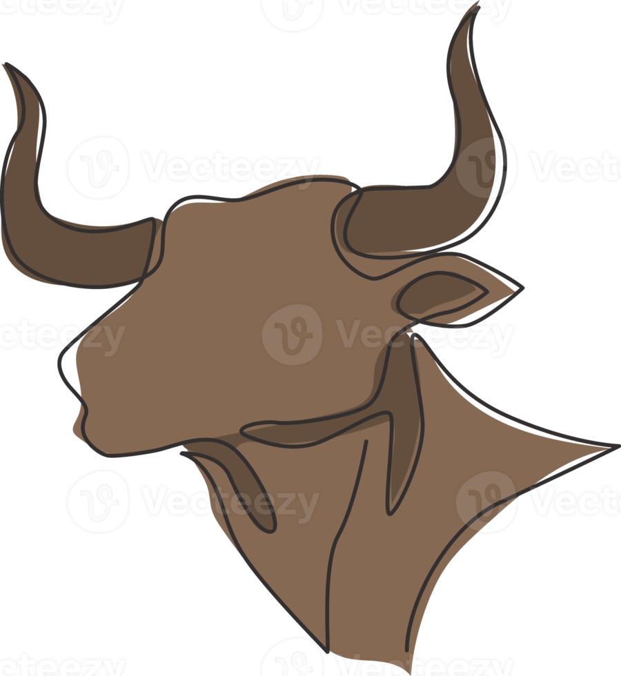 Single continuous line drawing of elegance head buffalo for multinational company logo identity. Luxury bull mascot concept for matador show. Trendy one line draw vector graphic design illustration png