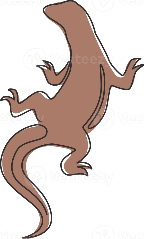 un seul dessin d'un puissant dragon de Komodo pour l'identité du logo de l'entreprise. concept de mascotte animale prédateur dangereux pour le zoo reptilien. ligne continue à la mode dessiner design illustration vectorielle png