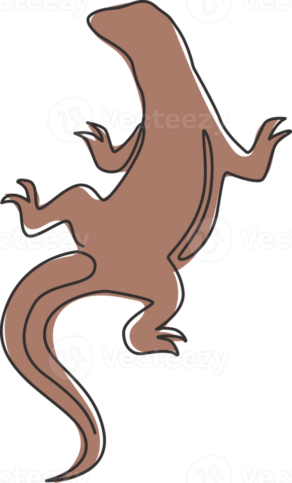 One single line drawing of strong komodo dragon for company logo identity. Dangerous predator animal mascot concept for reptilian zoo. Trendy continuous line draw design illustration vector graphic png