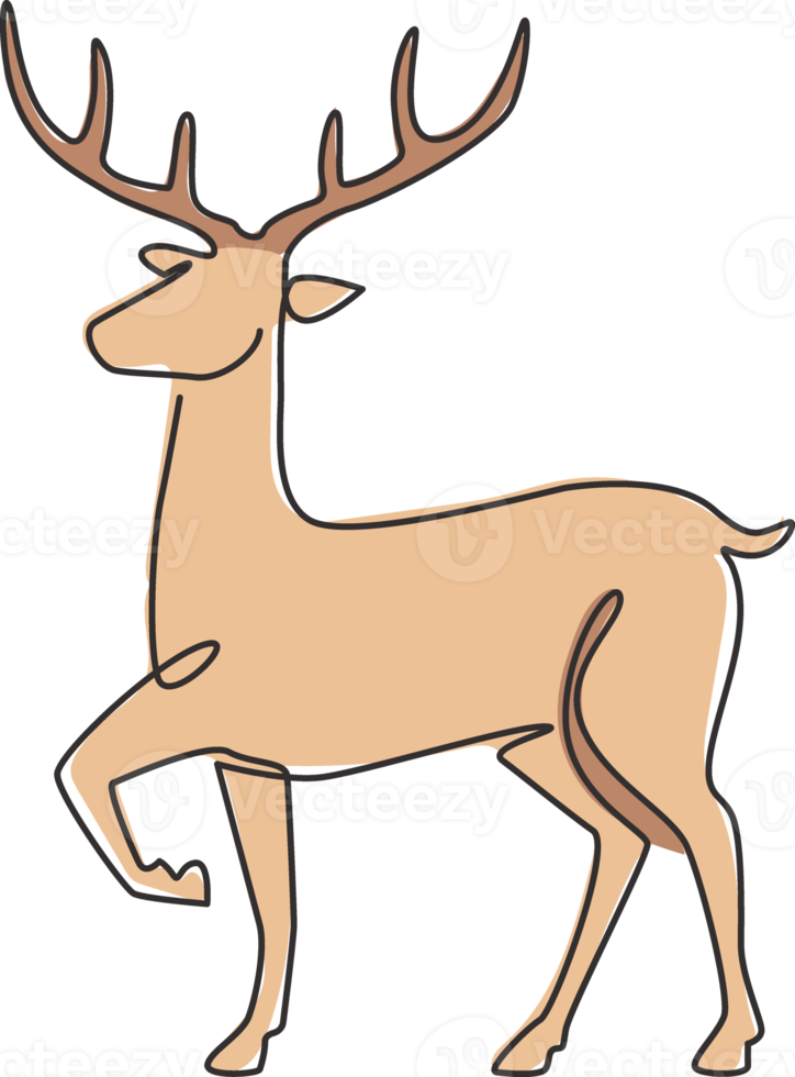 One single line drawing of adorable funny deer for company logo identity. Cute reindeer mammal animal mascot concept for public zoo. Modern continuous line draw graphic design vector illustration png