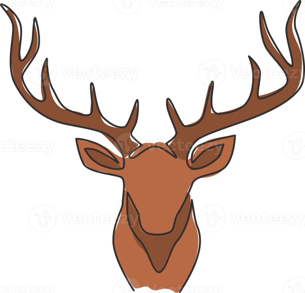 One single line drawing of adorable head deer for company logo identity. Cute reindeer mammal animal mascot concept for public zoo. Trendy continuous line draw vector graphic design illustration png