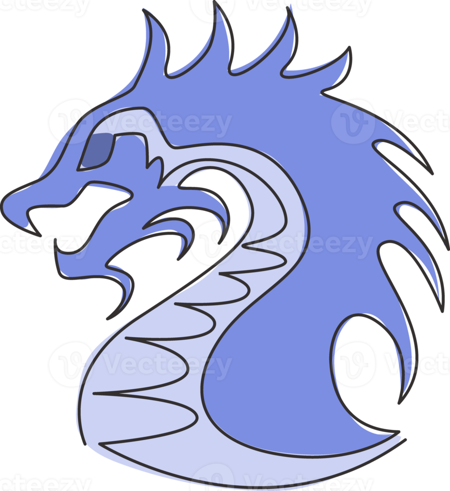 un dessin au trait continu d'un dragon de créature mythologique pour l'identité du logo de l'entreprise. concept de mascotte animale de dinosaures volants fantastiques pour tribal décoratif. illustration vectorielle de dessin à une seule ligne png