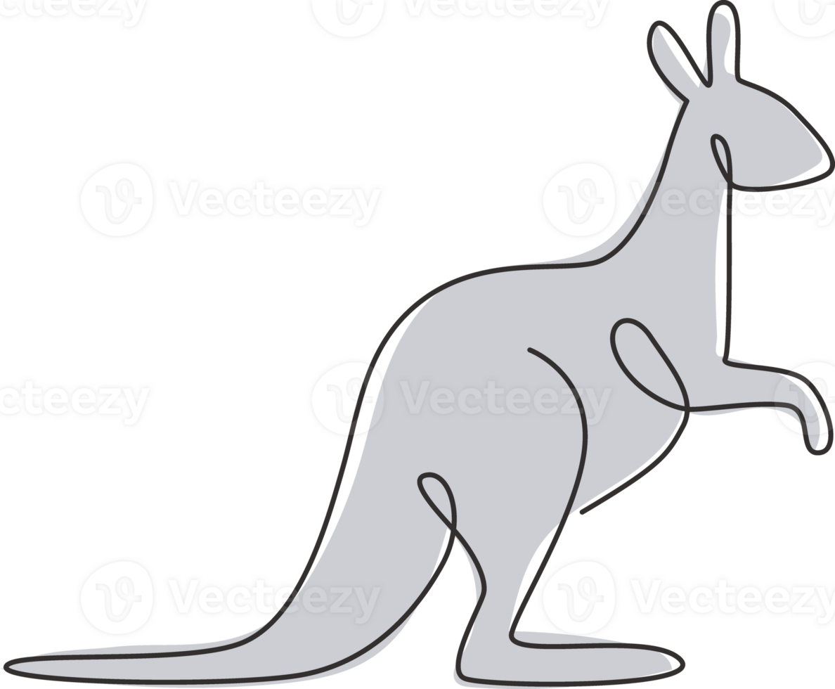 einzelne durchgehende Strichzeichnung eines entzückenden stehenden Kängurus für die Identität des nationalen Zoo-Logos. australisches Tiermaskottchenkonzept für das Symbol der Reisetourismus-Kampagne. eine linie zeichnen design vektorillustration png