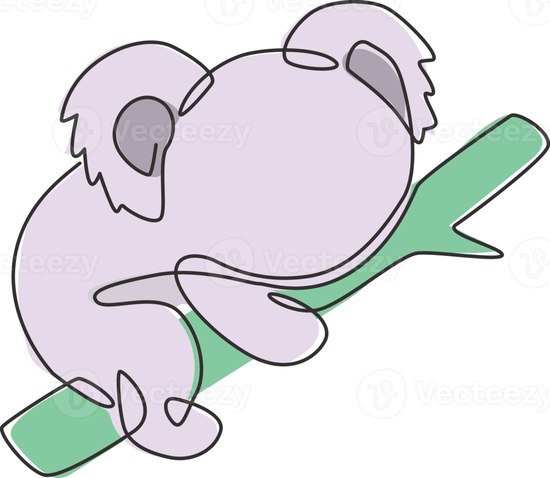 disegno a linea continua di un koala divertente per l'identità del logo del negozio di giocattoli per bambini. piccolo orso dall'australia concetto di mascotte per l'icona del parco nazionale. illustrazione grafica vettoriale moderna di disegno di una linea di disegno png