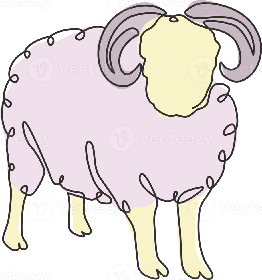 un dibujo de una sola línea de ovejas graciosas lindas para la identidad del logotipo de la cría de ganado. concepto de emblema de la mascota de cordero para el icono de la cría de animales. Ilustración de vector de diseño de dibujo gráfico de línea continua moderna png