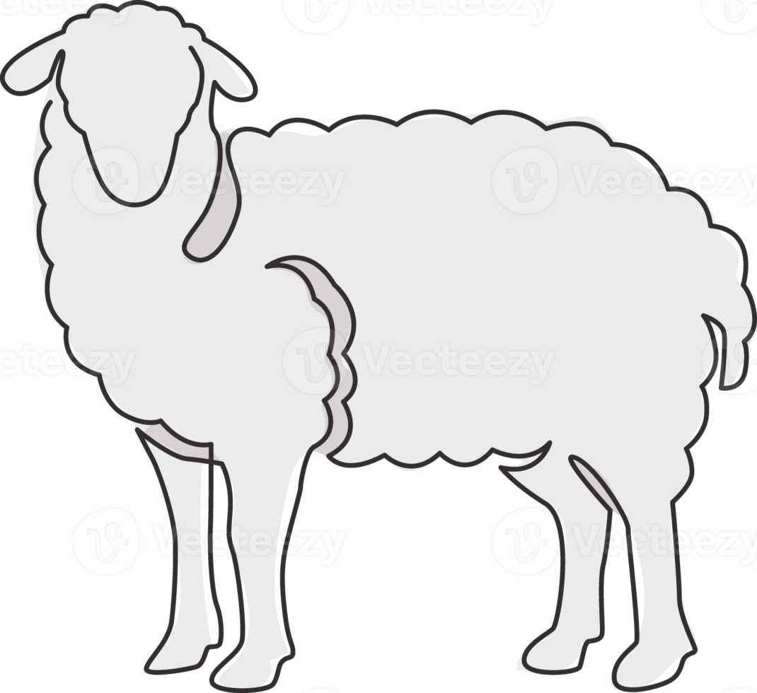 One continuous line drawing of funny cute sheep for livestock logo identity. Lamb emblem mascot concept for cattle icon. Trendy single line draw design vector graphic illustration png
