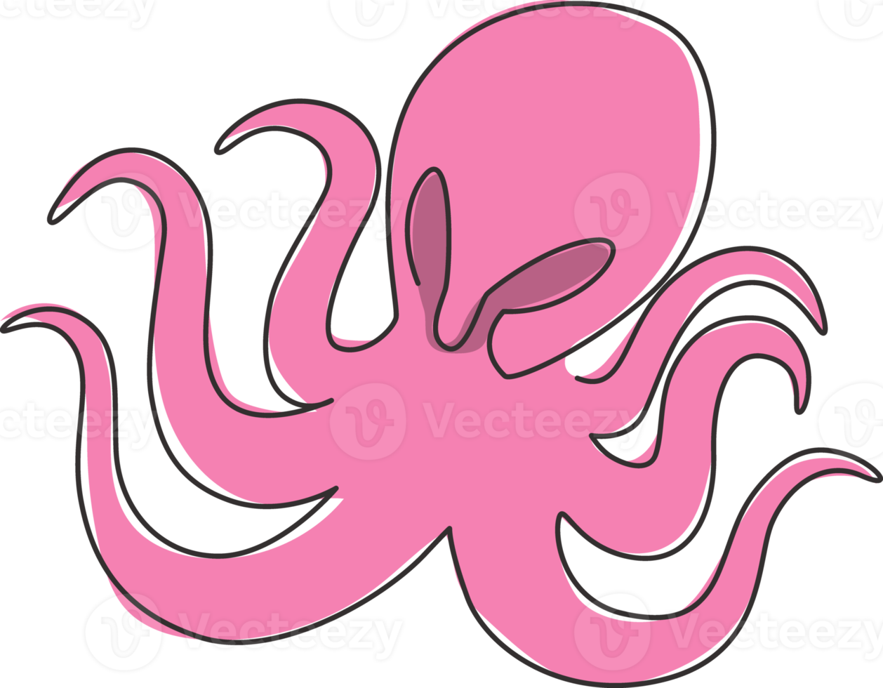 één enkele lijntekening van enge octopus voor de identiteit van het bedrijfslogo. grappig schattig tentakel dier mascotte concept voor bedrijf icoon. trendy ononderbroken lijntekening ontwerp vector grafische afbeelding png