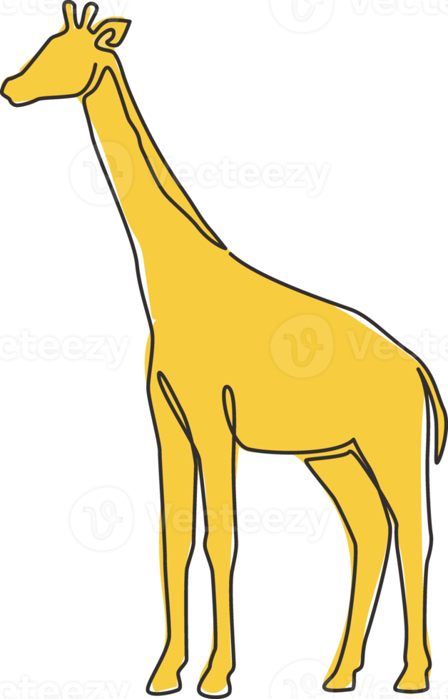 un disegno a tratteggio continuo di una simpatica giraffa per l'identità del logo dello zoo nazionale. adorabile mascotte animale alto concetto per l'icona del parco di conservazione. illustrazione grafica vettoriale di design a linea singola alla moda png