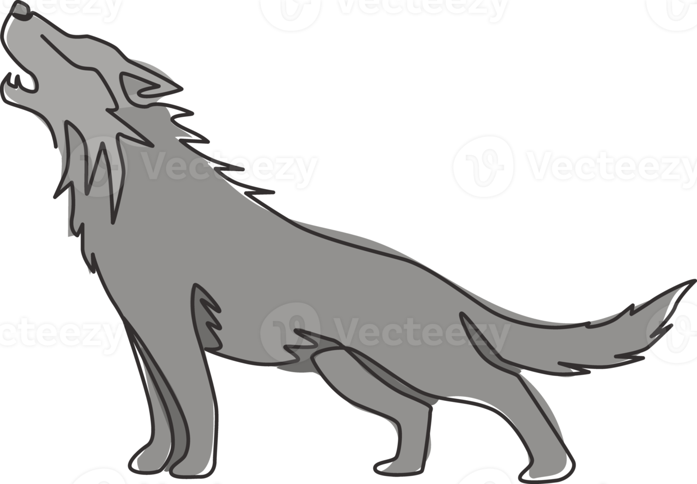 Eine einzige Strichzeichnung eines gefährlichen Wolfskopfes für die Logoidentität des Jägerclubs. Starkes Wölfe-Maskottchen-Konzept für das nationale Zoo-Symbol. trendige durchgehende linie zeichnen design vektorgrafik illustration png