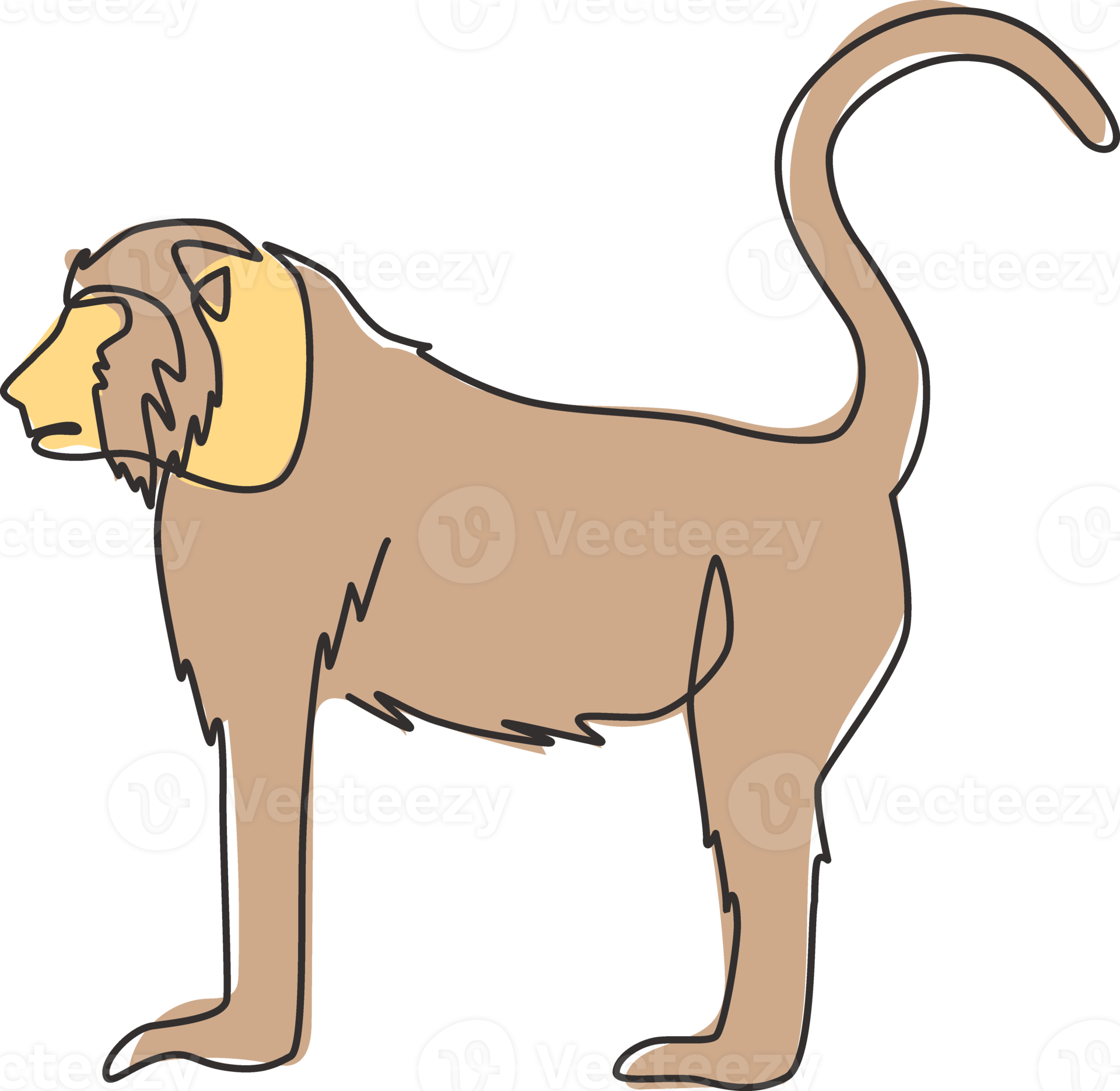 Single continuous line drawing of walking baboon for national zoo logo