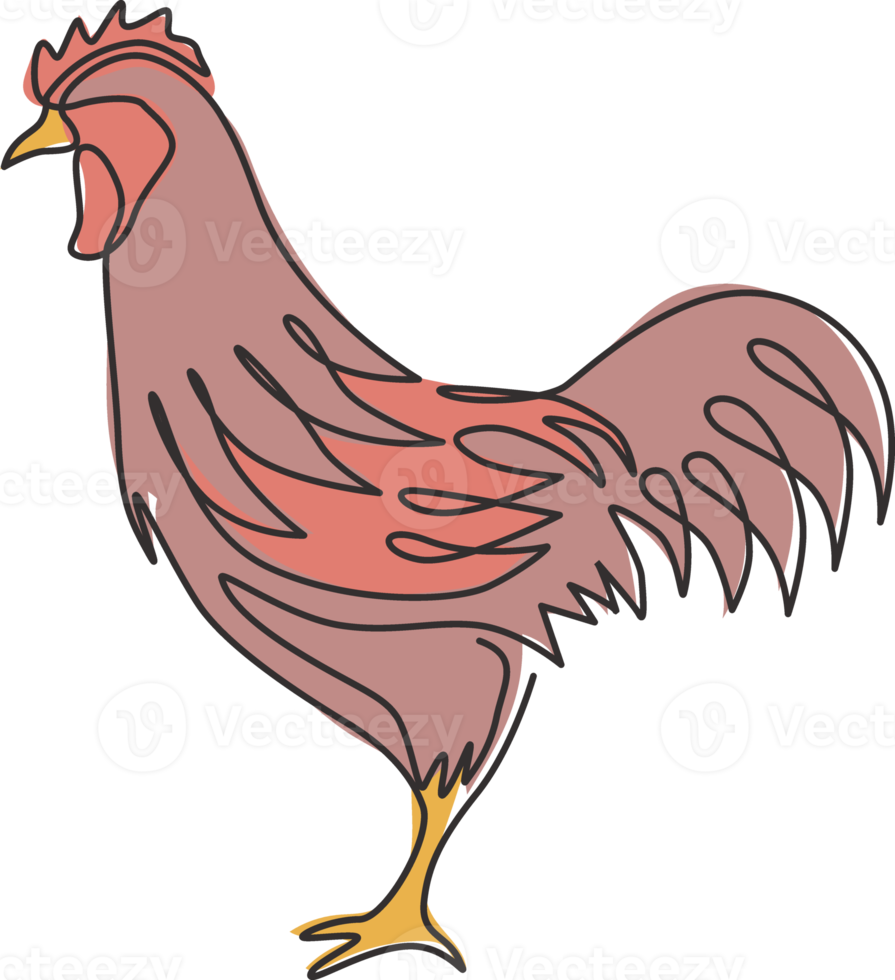 un disegno a tratteggio di un gallo animale per l'identità del logo aziendale dell'azienda. gallo mascotte dell'uccello concetto per l'agricoltura icona. illustrazione di progettazione grafica vettoriale di disegno di linea continua alla moda png