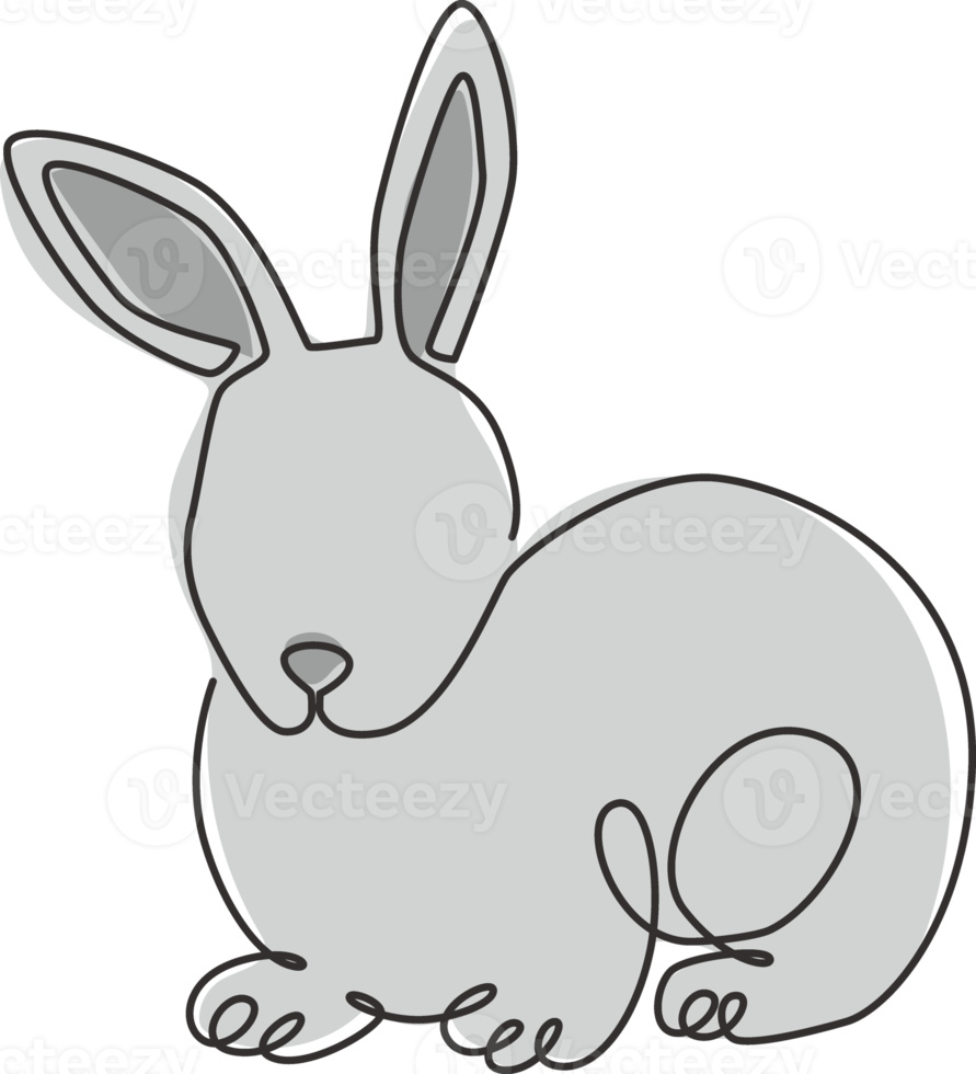 One single line drawing of cute pose rabbit for brand business logo identity. Adorable bunny animal mascot concept for breeding farm icon. Continuous line draw design vector graphic illustration png