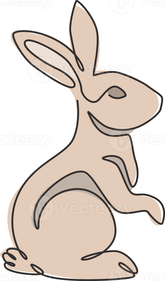 One continuous line drawing of adorable standing rabbit for animal lover club logo identity. Cute bunny animal mascot concept for kids doll shop icon. Single line draw design vector illustration png