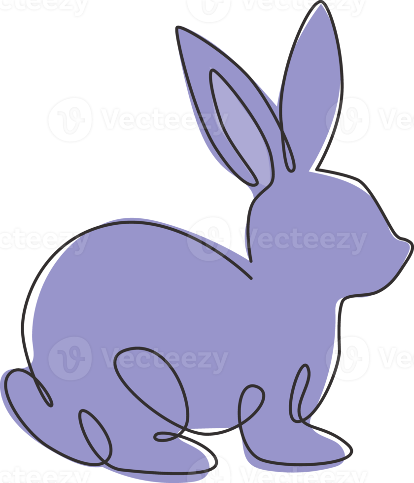 Single continuous line drawing of funny rabbit for pet shop logo identity. Cute bunny animal mascot concept for kids toy shop icon. Modern one line draw design vector graphic illustration png