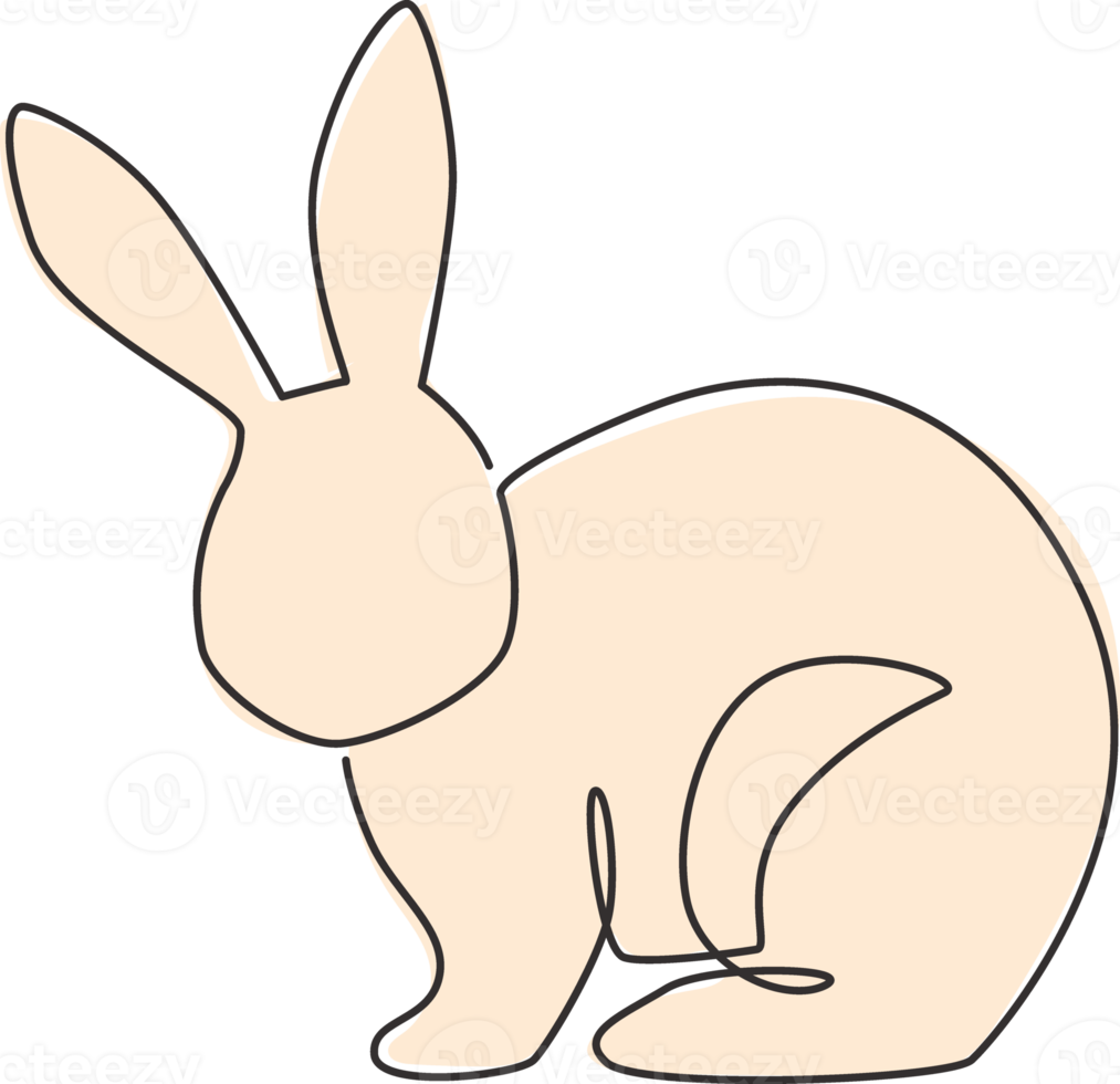 One single line drawing of cute standing rabbit for brand business logo identity. Adorable bunny animal mascot concept for breeding farm icon. Continuous line draw design graphic vector illustration png