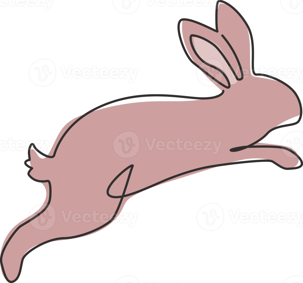 um único desenho de linha de um coelho saltitante fofo para a identidade do logotipo da marca comercial. conceito de mascote animal adorável coelho para ícone de fazenda de reprodução. ilustração em vetor desenho gráfico em linha contínua png