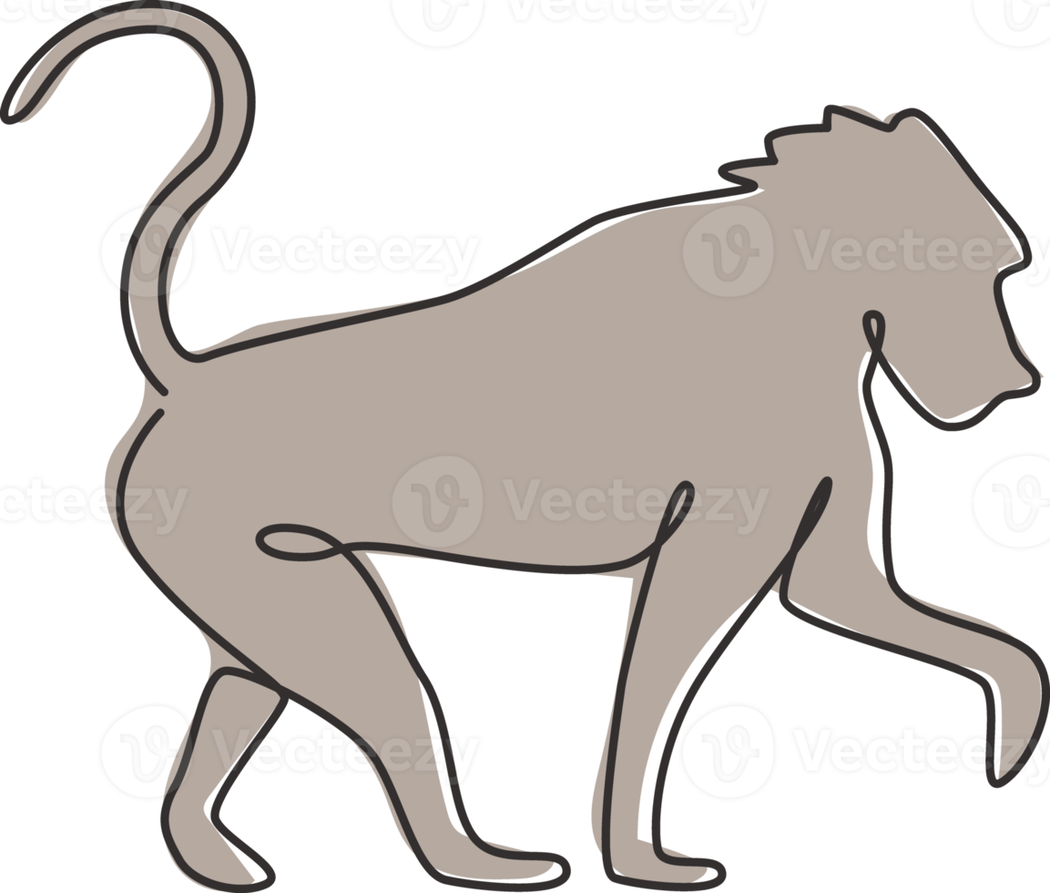 One single line drawing of baboon for company business logo identity. Primate animal mascot concept for corporate icon. Trendy continuous line draw design graphic vector illustration png