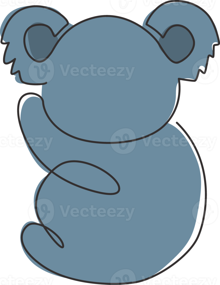 One continuous line drawing of adorable koala on tree for national zoo logo identity. Little bear from Australia mascot concept for conservation park icon. Single line draw design vector illustration png