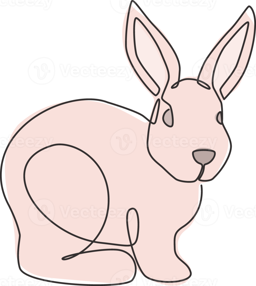 Single continuous line drawing of funny rabbit for pet shop logo identity. Cute bunny animal mascot concept for kids toy shop icon. Dynamic one line draw graphic design vector illustration png
