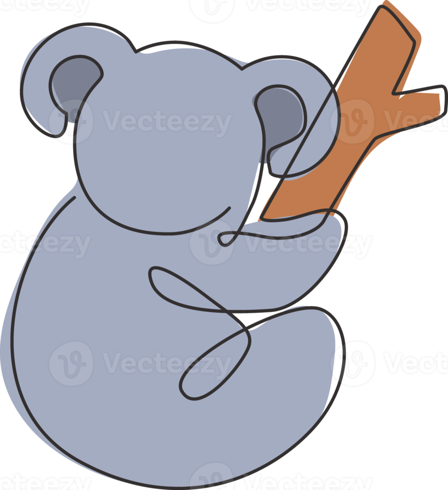 un dibujo de línea continua de un adorable koala en un árbol para la identidad del logotipo del zoológico nacional. osito de australia concepto de mascota para el icono del parque de conservación. Ilustración de vector de diseño de dibujo de una sola línea png