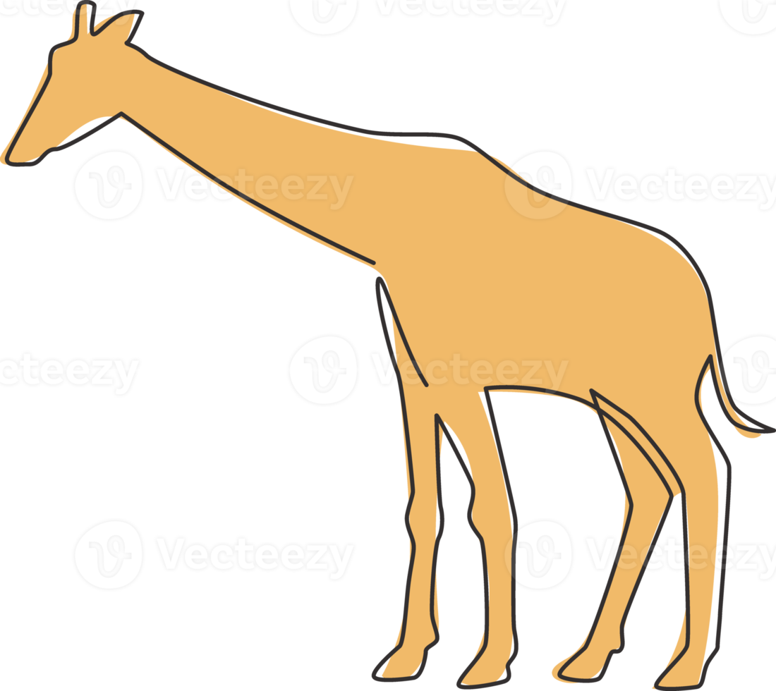 een doorlopende lijntekening van schattige giraf voor de identiteit van het logo van de nationale dierentuin. schattig giraffe dier mascotte concept voor instandhouding park icoon. enkele lijn tekenen grafisch ontwerp vectorillustratie png