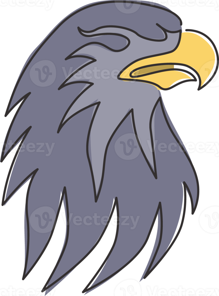 One single line drawing of strong eagle head bird for company business logo identity. Falcon mascot concept for air force icon. Trendy continuous line draw design graphic vector illustration png