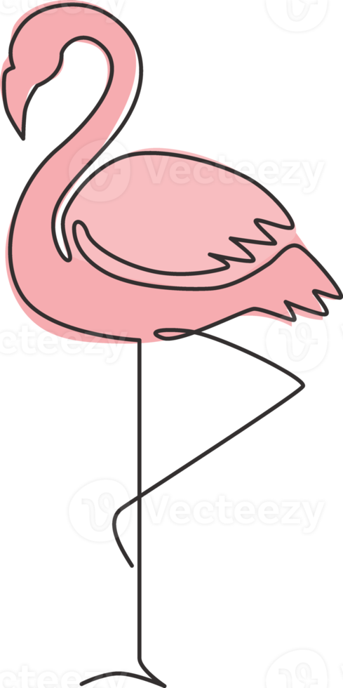 One single line drawing of beauty exotic flamingo for company business logo identity. Flamingo bird mascot concept for product brand. Modern continuous line draw design graphic vector illustration png