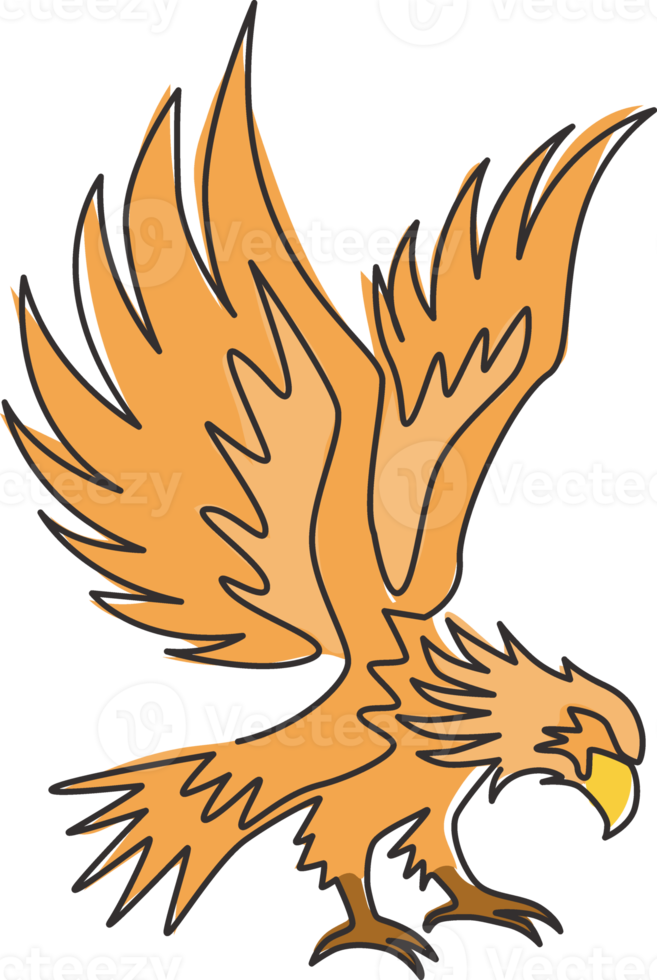 een doorlopende lijntekening van sterke adelaar voor de identiteit van het logo van de bezorgservice. havik mascotte concept voor vogel conservatief park icoon. dynamische enkele lijn vector grafische tekening ontwerp illustratie png