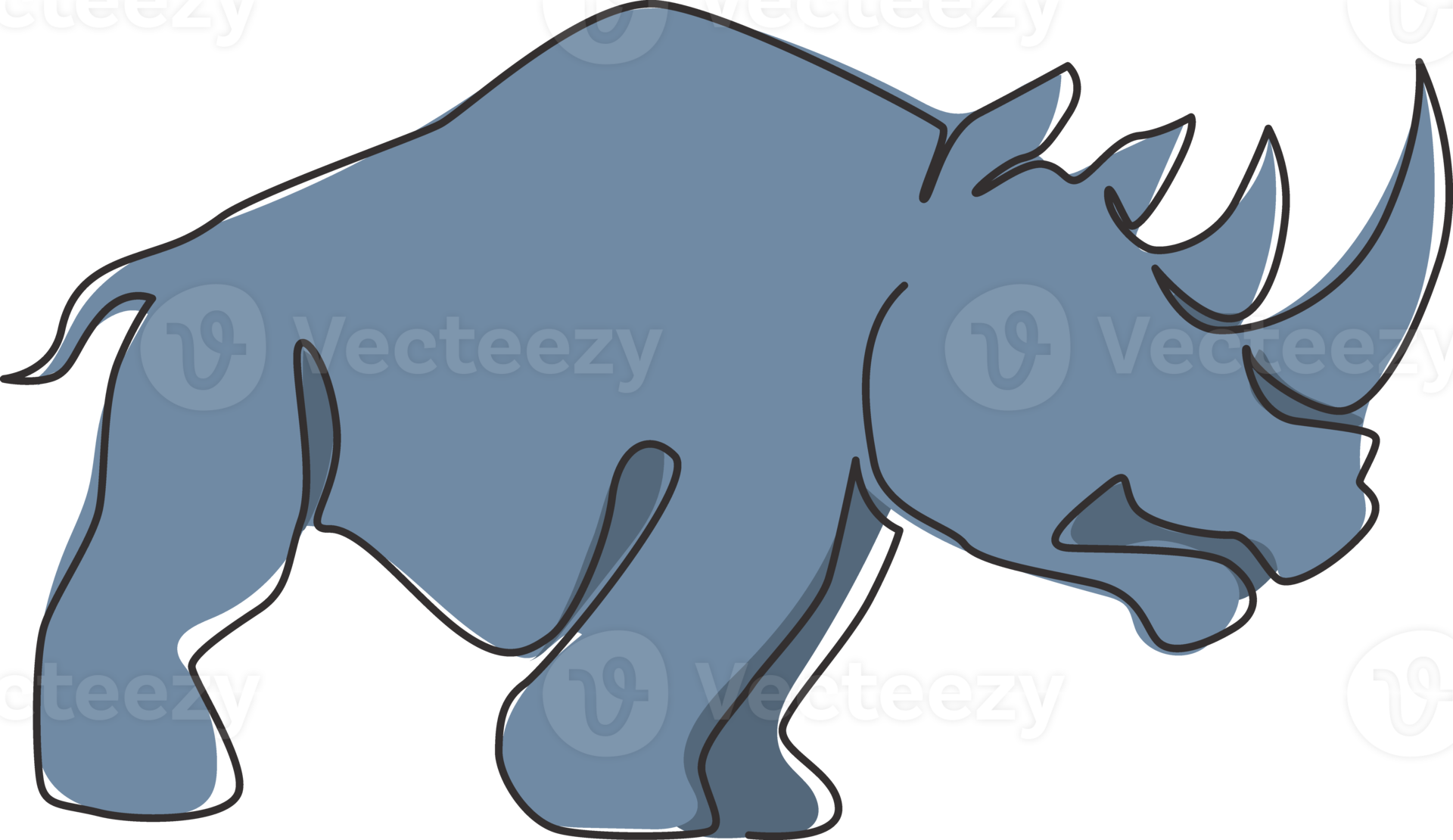 Single continuous line drawing of big African rhinoceros for