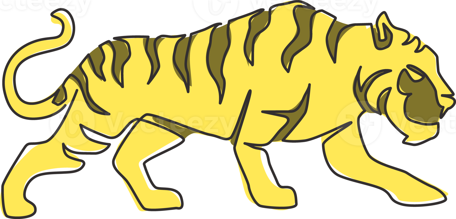 un dibujo de una sola línea del tigre salvaje de sumatra para la identidad del logotipo de la empresa. Fuerte concepto de mascota animal de gato grande de Bengala para el parque nacional de conservación. ilustración de diseño de dibujo de línea continua png