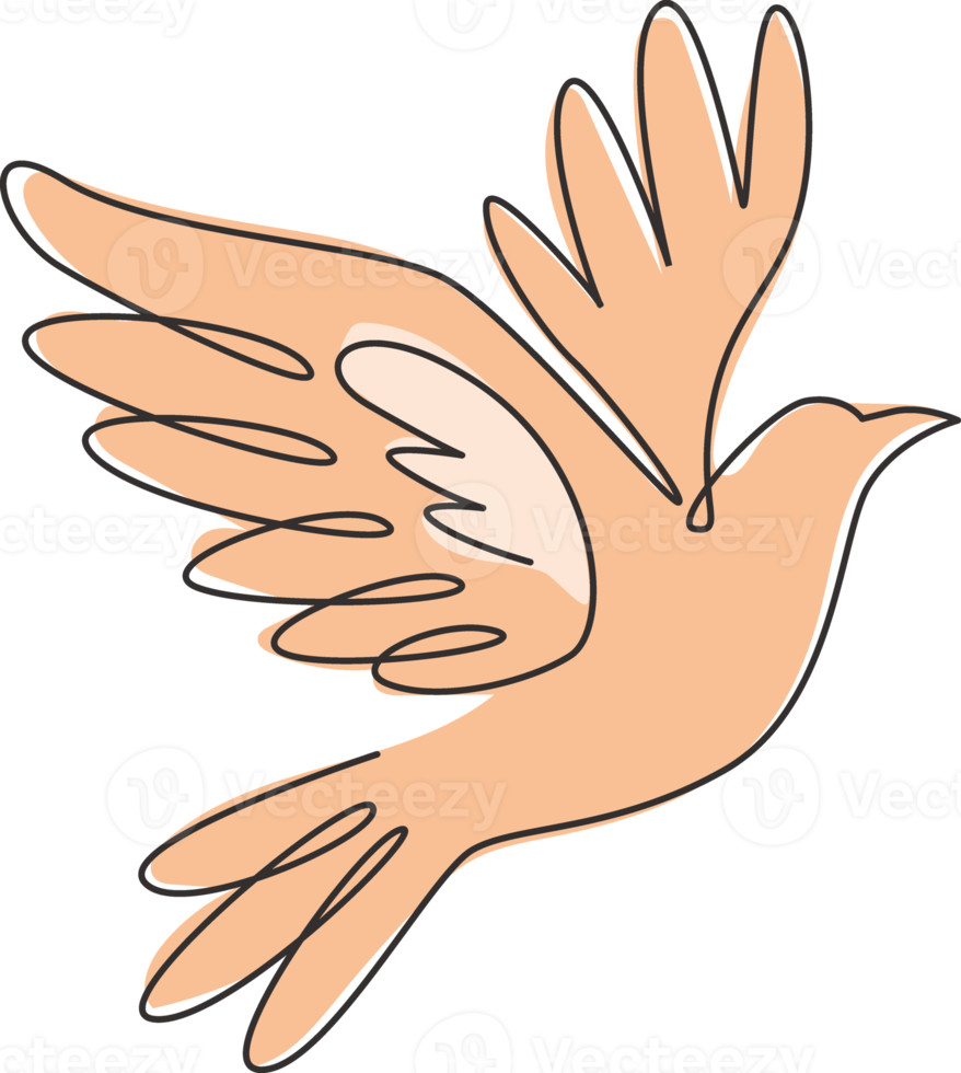One single line drawing of adorable elegant fly dove bird for logo identity. Cute pigeon mascot concept for bird lover club icon. Dynamic continuous line draw design graphic vector illustration png