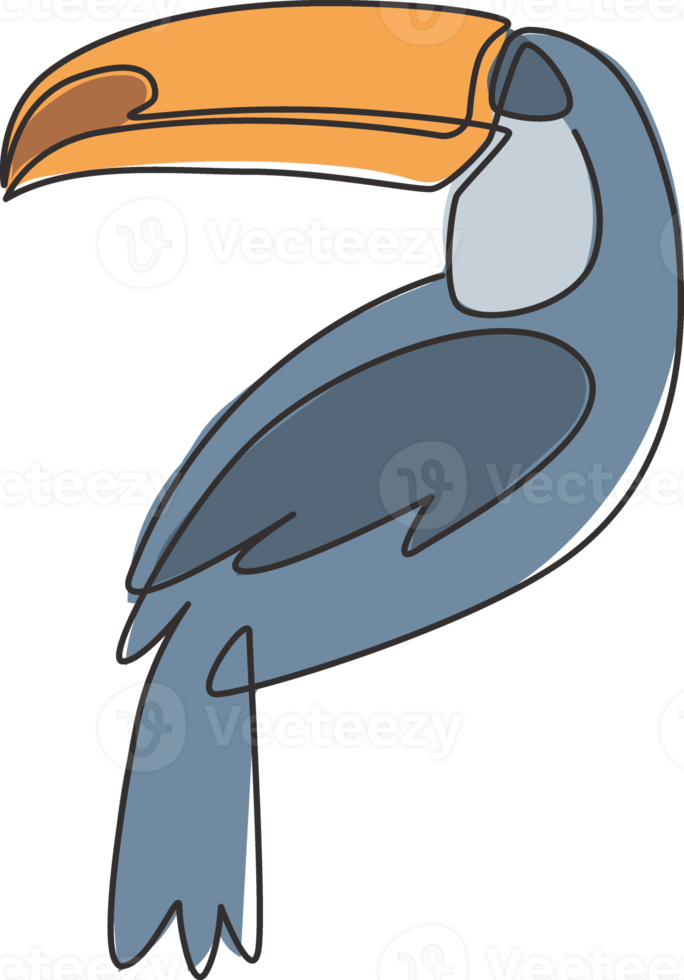 um desenho de linha contínua de um lindo pássaro tucano com um grande bico para a identidade do logotipo. conceito de mascote de animais exóticos para o ícone do parque nacional de conservação. ilustração vetorial gráfico de desenho de linha única png
