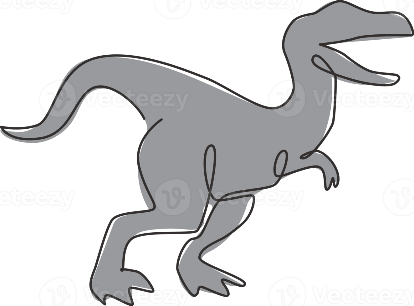 en kontinuerlig linjeteckning av aggressivt rovdjur för logotypidentitet. dinosaurier maskot koncept för förhistoriska museum ikon. dynamisk enda rad rita design vektorgrafisk illustration png
