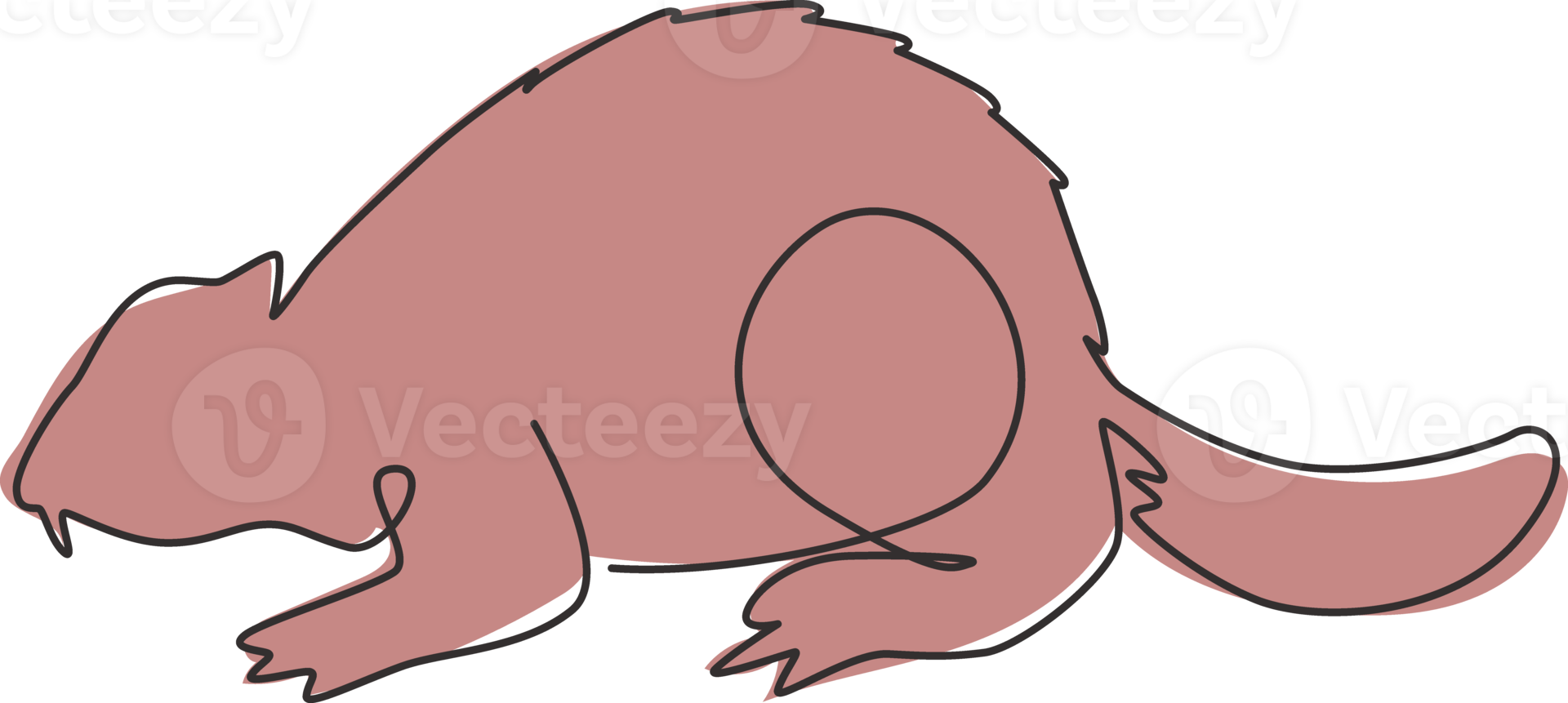 Single continuous line drawing of adorable river beaver for logo identity. Cute animal rodent mammal mascot concept for national zoo icon. Dynamic one line draw design graphic vector illustration png