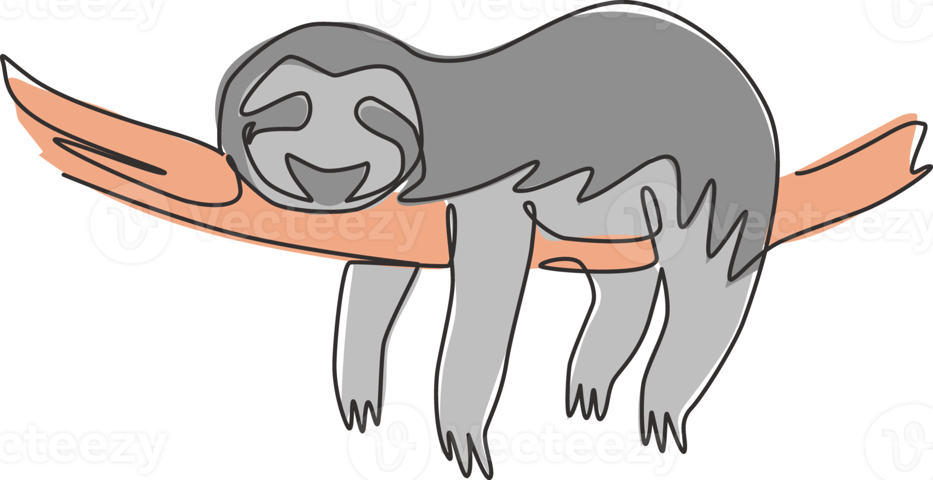 One single line drawing of lovely adorable sloth sleeping at branch tree for logo identity. Cute mammal mascot concept for zoo icon. Trendy continuous line draw design vector graphic illustration png