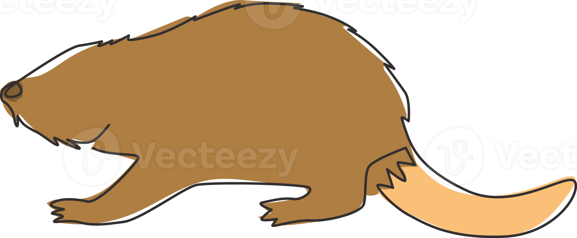 One continuous line drawing of cute beaver for logo identity. Funny adorable mammal animal mascot concept for national park icon. Trendy single line draw design graphic vector illustration png