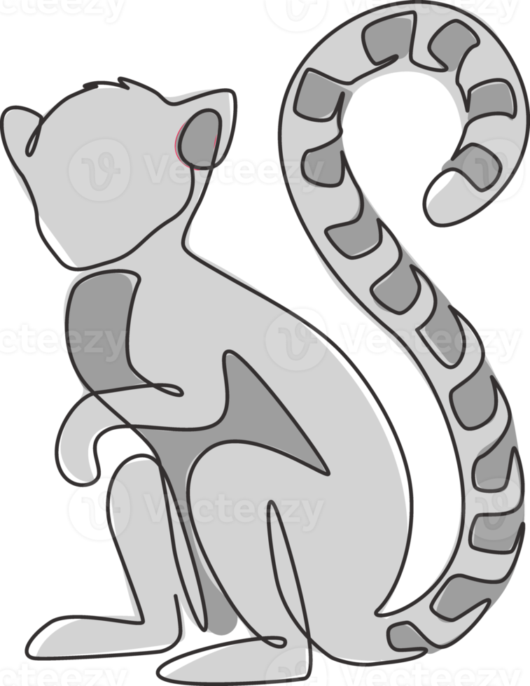 One single line drawing of cute funny sitting lemur for logo identity. Marsupial animal mascot concept for conservation national park icon. Continuous line draw design vector graphic illustration png