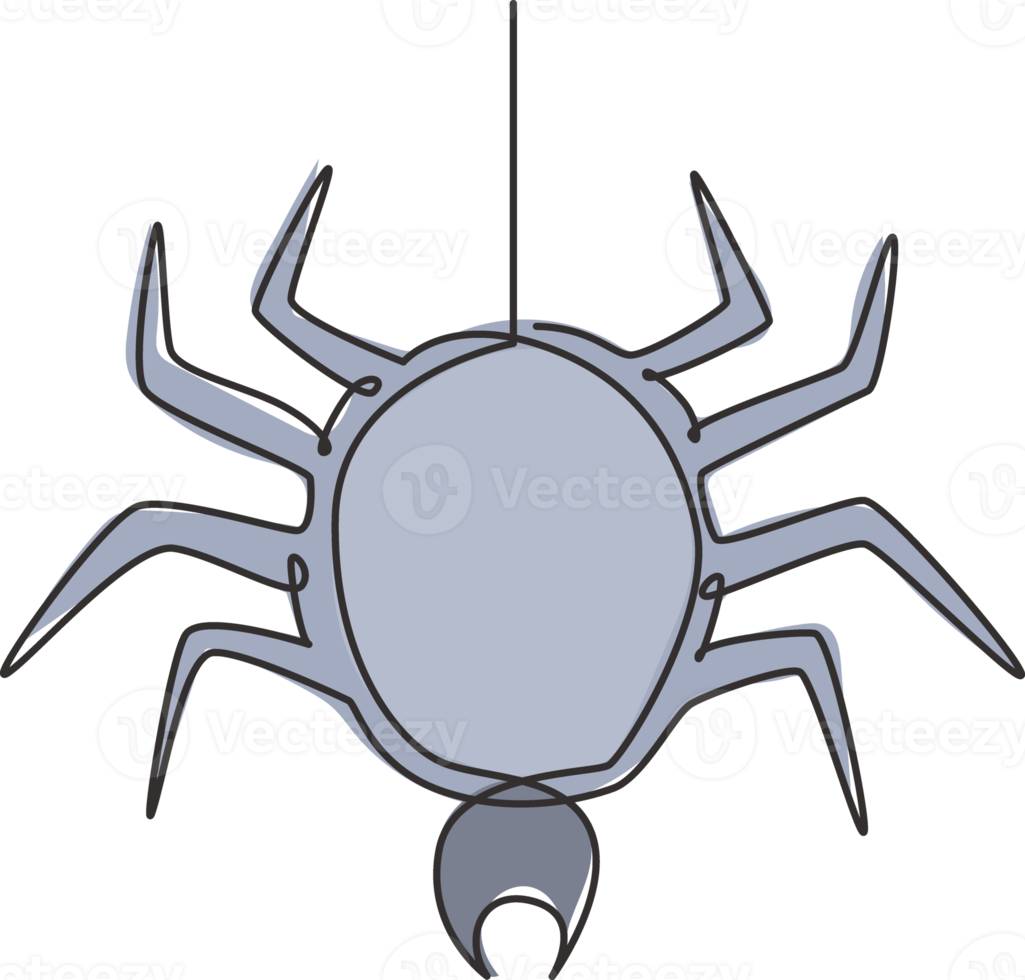 One continuous line drawing of spider pull out the web for business logo identity. Cute insect animal concept for pet lover icon. Trendy single line draw design vector graphic illustration png